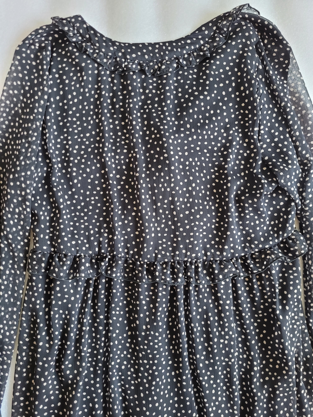 Zara Sheer Polka Dot Minidress With Ruffle Trim Black Cream Large - Picture 8 of 13